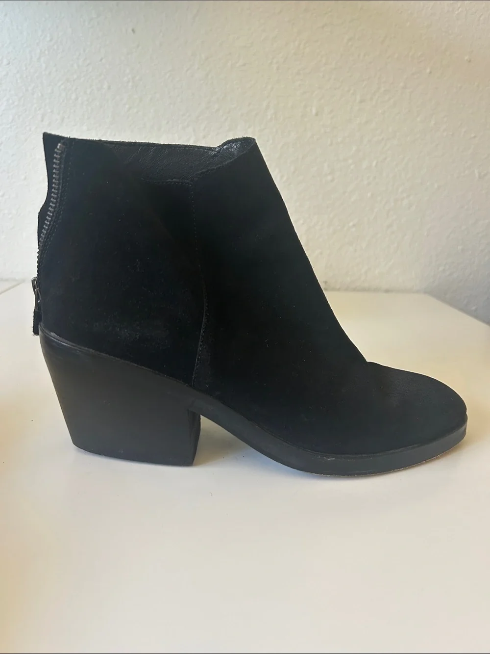 Eileen Fisher Black Suede Ankle Booties with Block Heel
